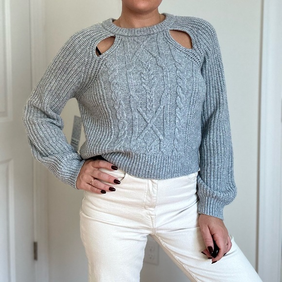 Shoulder Cut Out Cable Knit Pullover Sweater - Picture 1 of 11